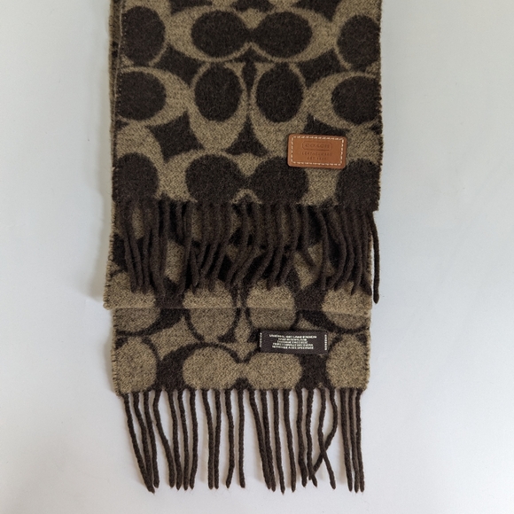 Coach Accessories - Vintage Coach Lambswool Brown and Tan Monogram Scarf Made In Scotland